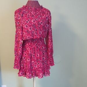 Misa Los Angeles Dark Pink Long Sleeve Ruffle Mini Dress XS